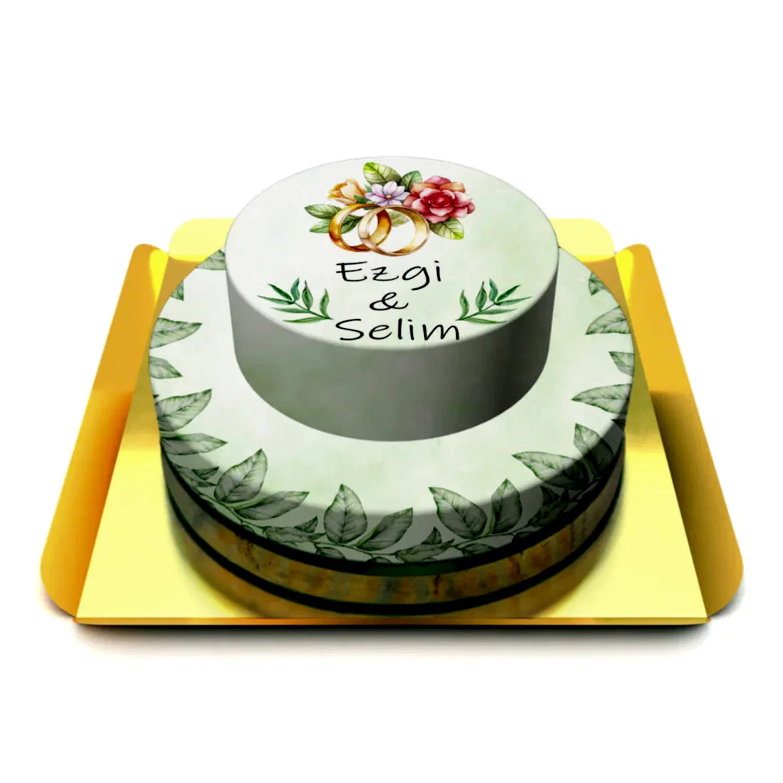 Yaprak Desenli Nişan Pastası