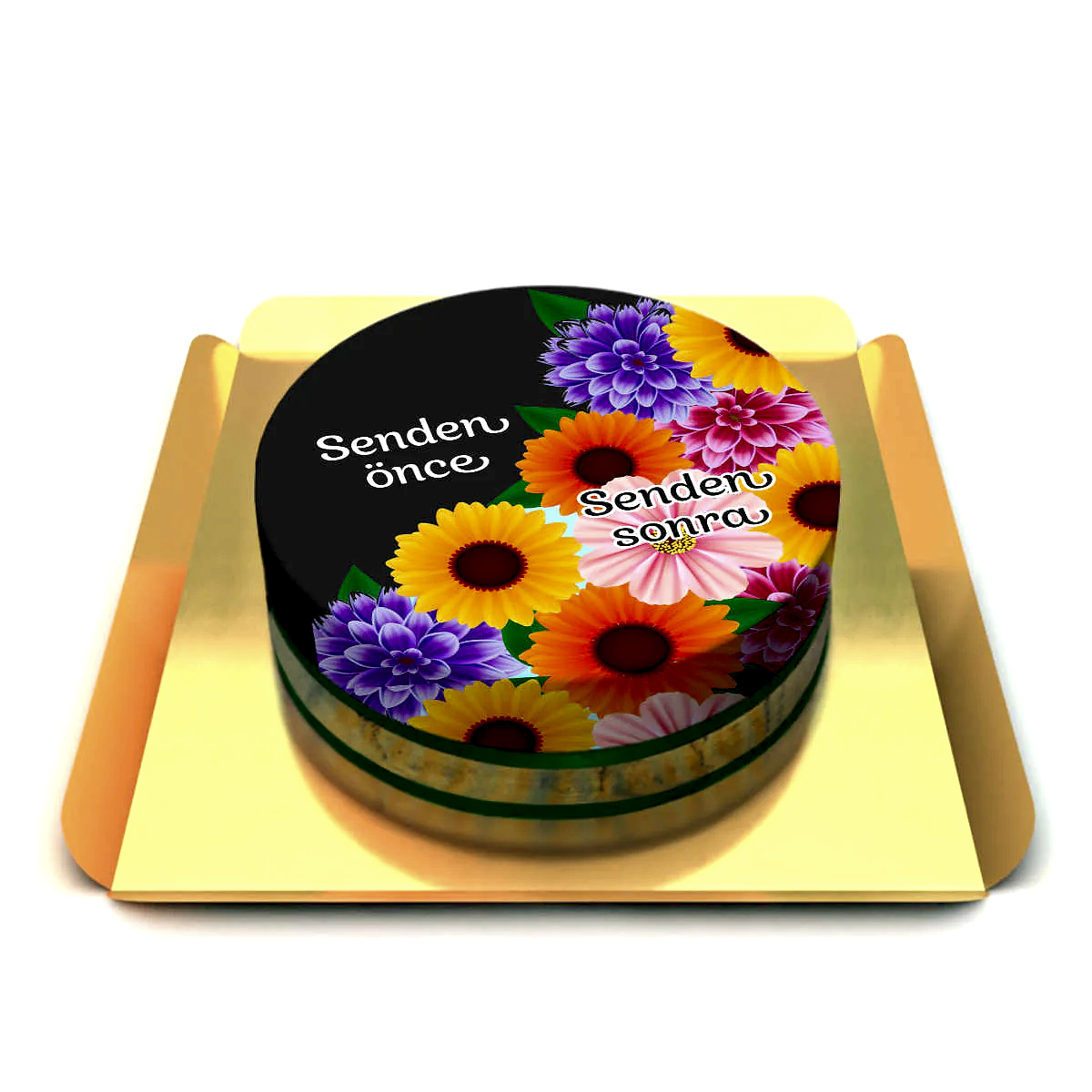 Senden önce senden sonra çiçekli pasta