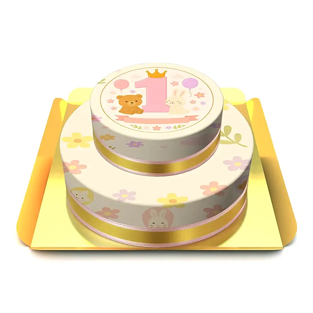 1 Yaş Kız Bebek Katlı Pasta
