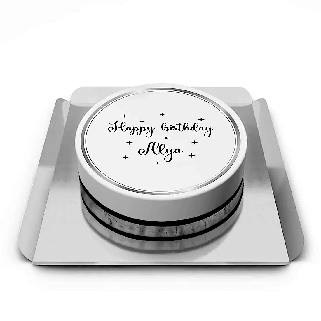 Gümüş temalı yazılı pasta