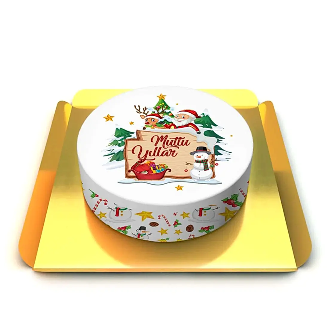 Mutlu Yıllar yazılı yılbaşı pastası