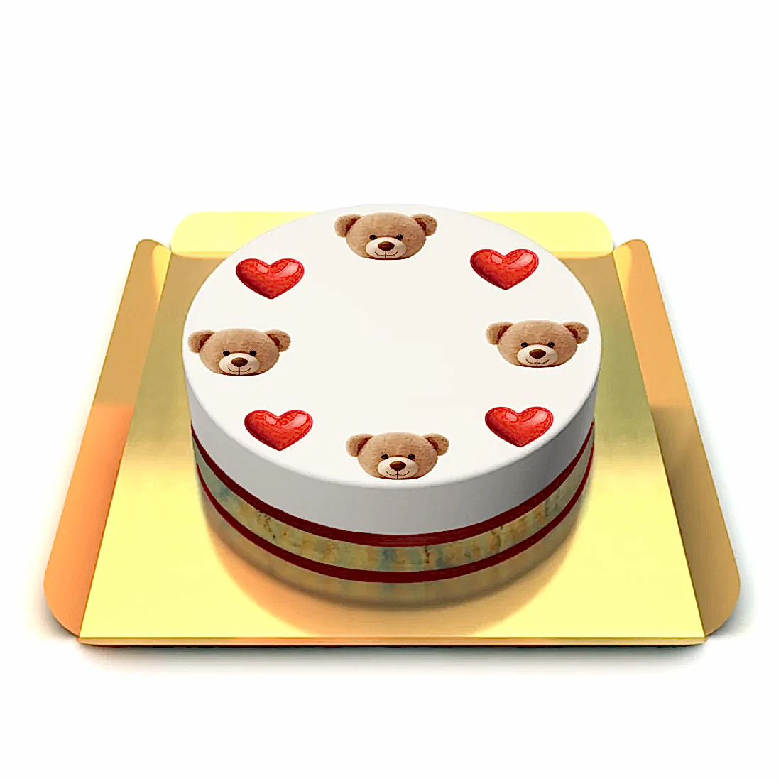 Ayıcık ve Kalp Desenli Pasta