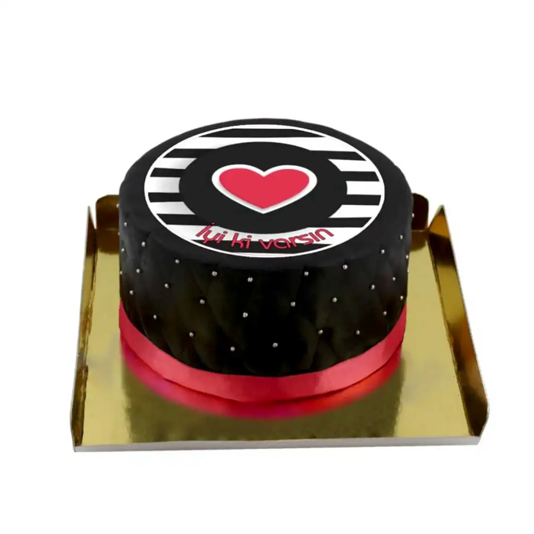 Siyah Deluxe Kırmızı Kalpli Pasta