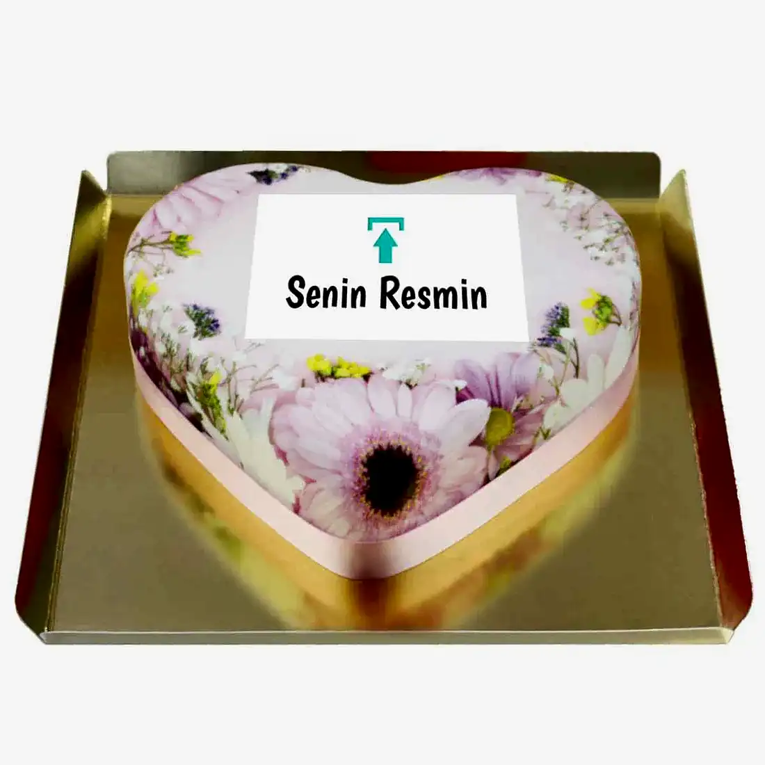 Senin Resmin Bahar Çiçekleri Kalpli Pasta