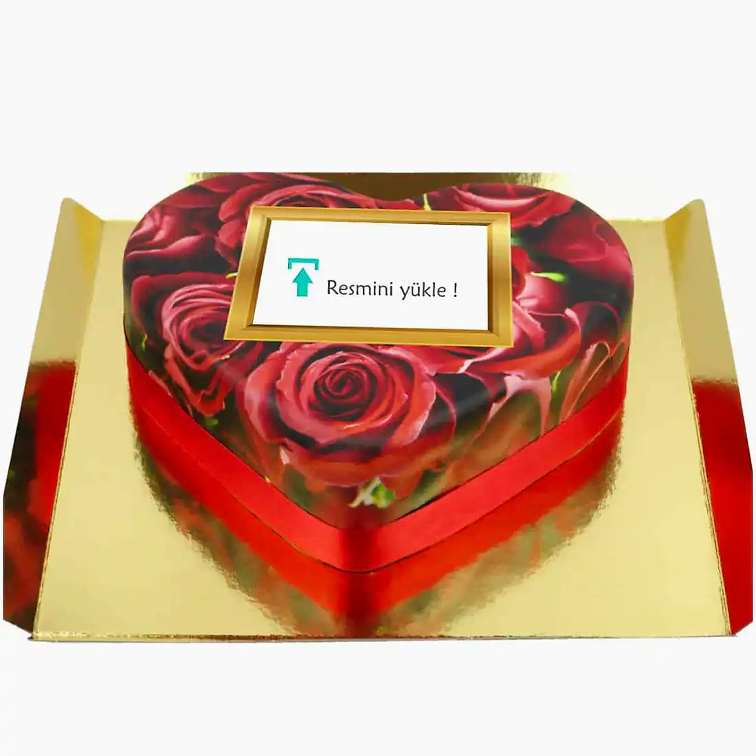 Senin Resmin Kırmızı Güller Kalp Pasta