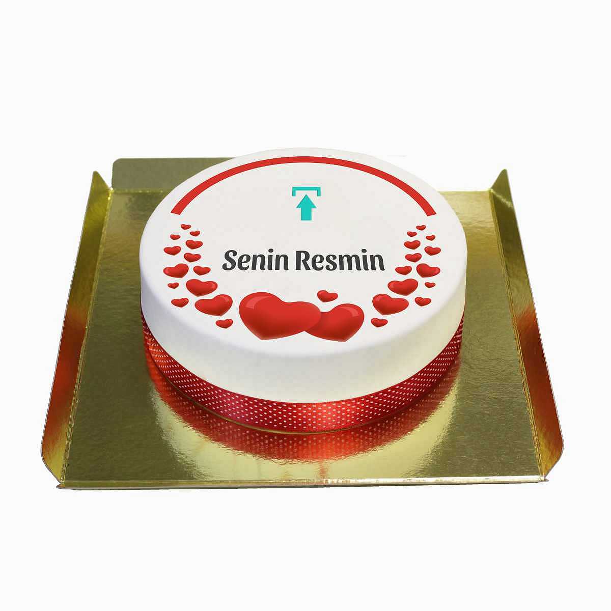 Kırmızı Kalpli Senin Resimli Pastan