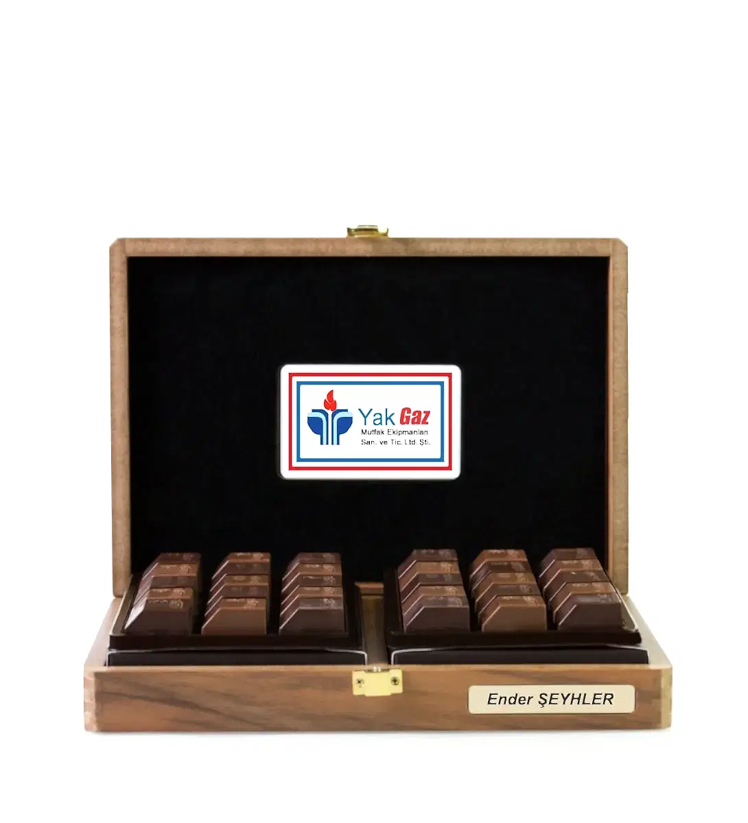 Kişiye Özel Kurumsal Ahşap Çikolata Kutusu (İkili Naturel)