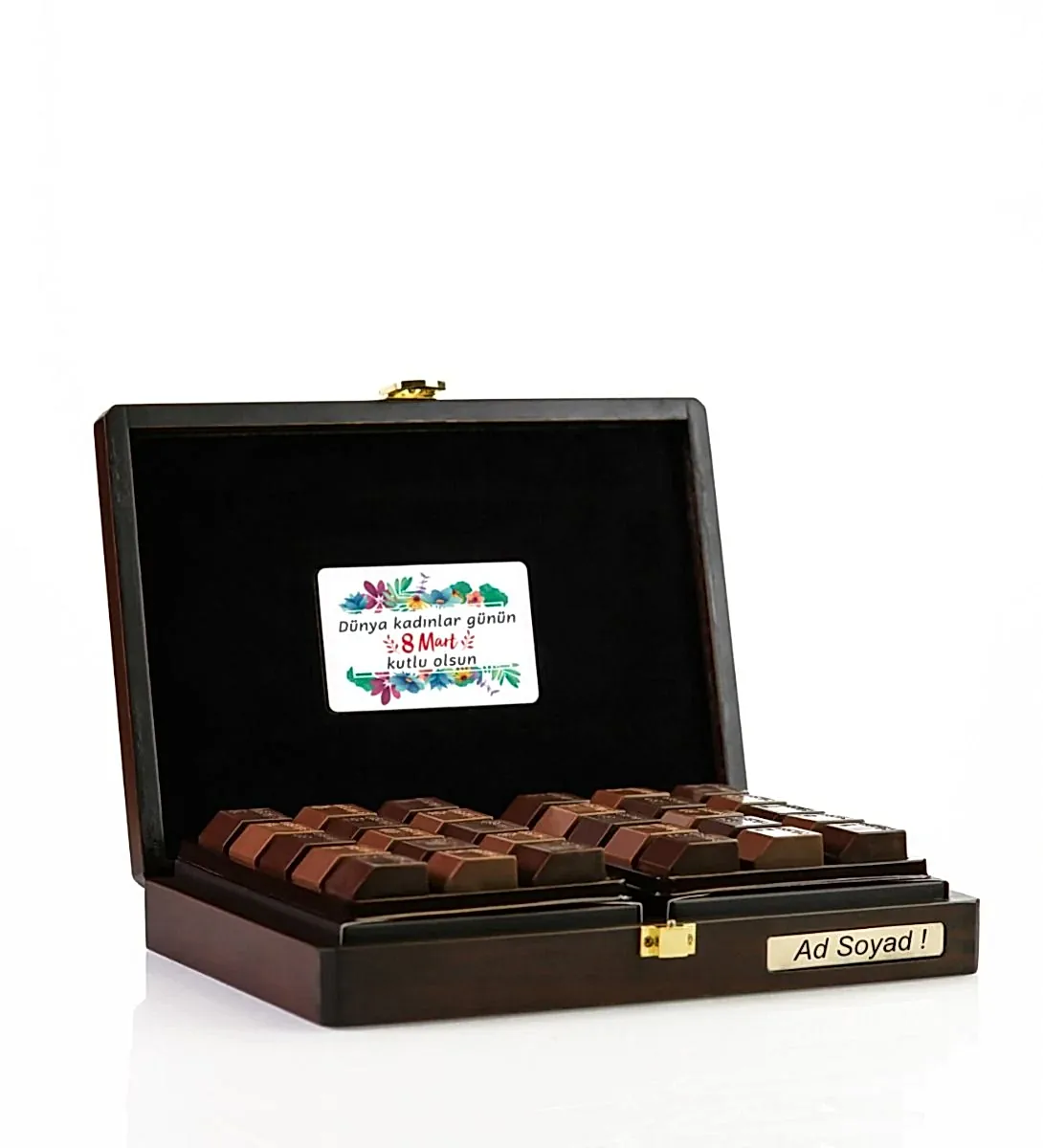 Özelleştirilebilen Kişiye Özel Ahşap Kutu İkili Çikolata